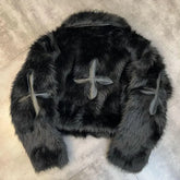 Hearujoy Fur cotton coat winter women's coat lapel long sleeve patch PU cross cotton coat 2024 trendy brand tops
